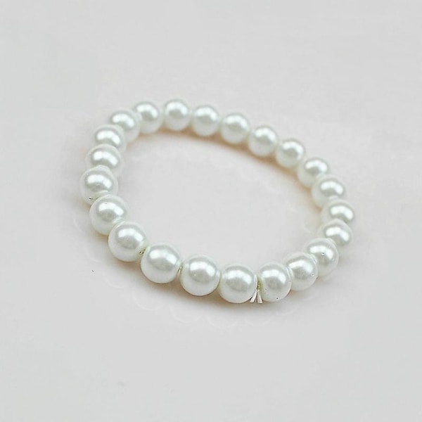 Elastisk armbånd med 6 mm. glasperler Hvidt elastisk armbånd med 6 mm glasperler