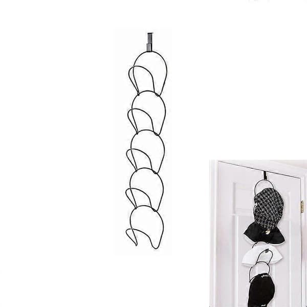 Hat Rack 5 Ringe Metal Multi-Layer Cap Rack Dørmonteret Frakke Rack med 1 Dørkrog til Baseball Caps Håndklæder Tørklæder (Sort)