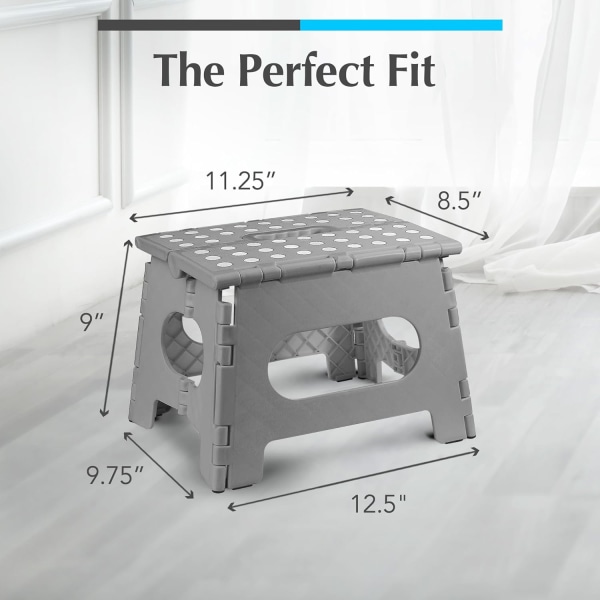 Håndholdt klesvask sammenleggbar trinnkrakk - Den lette trinnkrakken er robust nok til å støtte voksne og trygg nok for barn. Åpnes enkelt med én flik Gray 9Inch