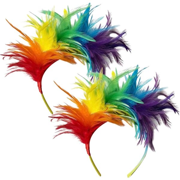 2 stk. regnbue fjer hovedbeklædninger, søde pandebånd, fest hovedbeklædning, kreative og praktiske hårtilbehør, pandebånd til kvinder Rainbow 2 count (Pack of 1)