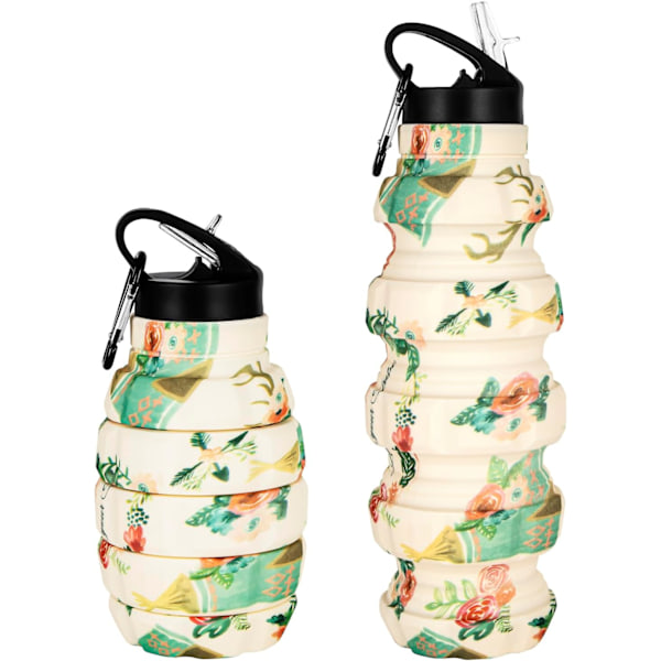 Kätevä Taitettava Matkakulho 18oz, Uusiokäyttöinen BPA-Vapaa Silikoninen Taitettava Vesi Pullo Kuntosalille Leirintäalueelle Vaellukselle, Kannettava Vuotamaton Urheiluvälipala Pullo Flower