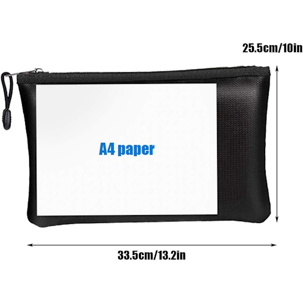 Brandskyddad dokumentväska, A4 brandskyddad dokumentväska i glasfiber Vattentålig pengaväska Brandskyddad säker förvaring Max förvaringslåda för pengar, foton, smycken Black Fireproof Document Bag 13.2"×10" fireproof money bag