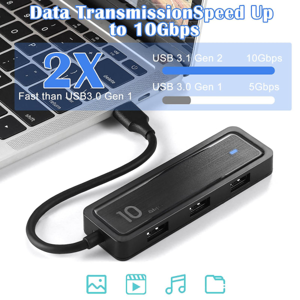 Usb-keskitin / Type-c-keskitin tukee Usb 3.1 Gen2 -tiedonsiirtonopeuksia jopa 10 Gbps