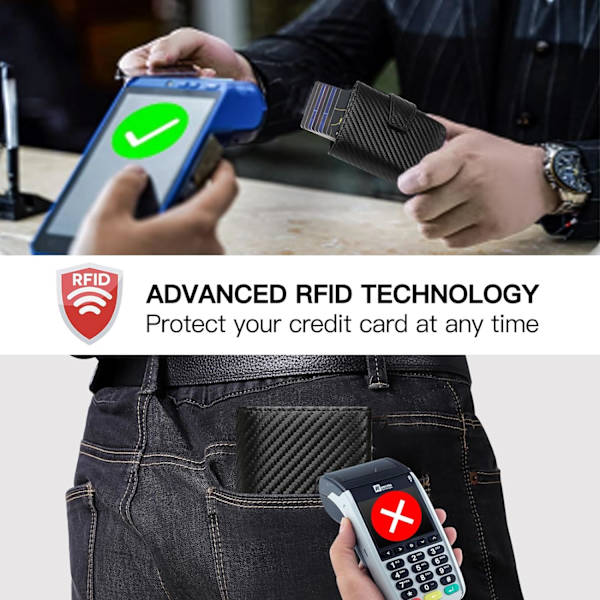 Kredittkortholder RFID-blokkering Minimalistisk Trifold Herre Lommebøker Automatisk Pop Up Metallveske med ID-vinduer og glidelåslomme Black Mat Pattern