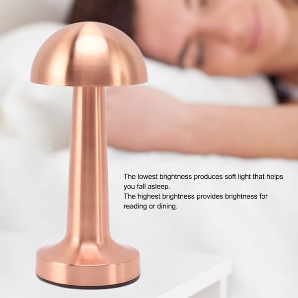 Table Lamp, Rechargeable Metal Mushroom Touch Control Dome Desk Lamp, 3 Stepless Light Modes Deco Night Light with Anti-Slip Base