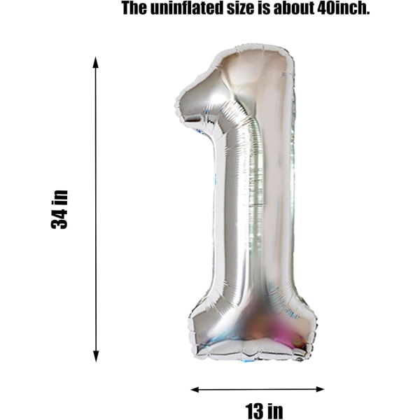 Nummerballonger, fargerike heliumballonger til bursdag, selvblåsbare tallballonger, folieballonger til bursdagsfest, nyttårsdekor Silvery #60 Large