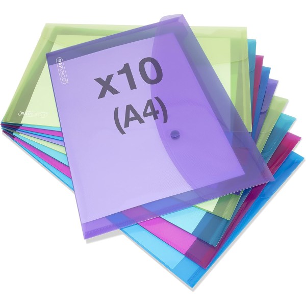 1665 Popper-mapper, A4+, assorterede transparente farver, pakke med 10 Transparent Assorted Colours Pack of 10