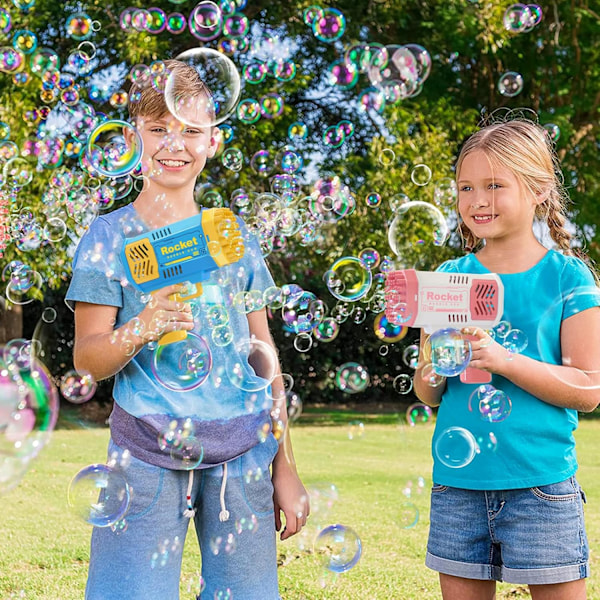 Bubbelmaskin för barn, 40 hål Bazooka bubbelpistolmaskin 4 belysning med 2 bubbellösningar, 5000+ bubblor per minut Bubbelmaskin Utomhusleksaker för G