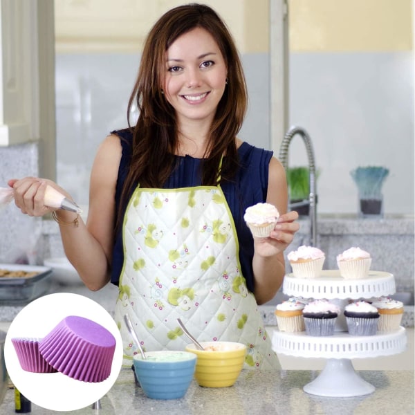 ple Små Papir Cupcake-former Stekekopper, Fettett Cupcake-former for Steking, Mini Muffin Wrappers Cases Muffin Cups Cupcake Liner Bulk, Papir Bakin Purple