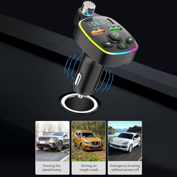 Langaton Bluetooth 5.3 FM-lähetin autolle, pikalaturi 3.1A, Bluetooth radiosovitin, PD+QC3.0, melua vaimentava mikrofoni ja musiikkisoitin