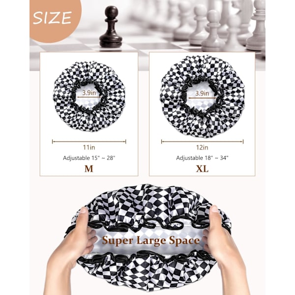 Brusekappe til kvinder, 2-pak, genanvendelig, dobbeltlags vandtæt badehætte med blødt PEVA-for, brusekappe til langt hår, medium, ternet Checkerboard Medium (Pack of 2)