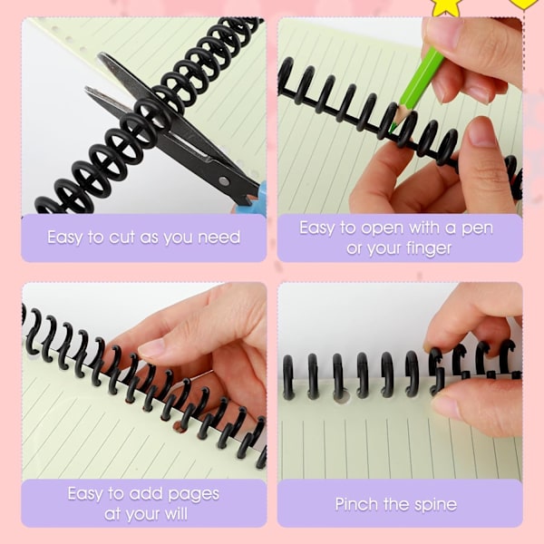 10 stk Bindingskamler 30 Ringer Kam Bindingsrygger Spiralbindingsmaskin Plast Spiral Bokbinder for Lærer Student Dokument Notatbok Fil Mak