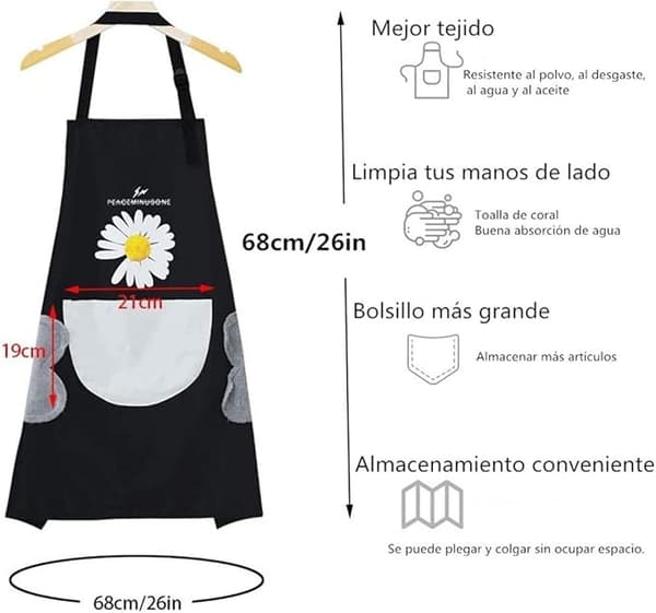 Kitchen Aprons with Small Daisy Pattern, Adjustable and Washable, Waterproof and Oil-proof, with Pockets, 2-pack