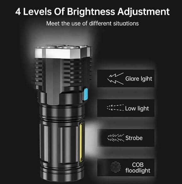 USB Ladattava LED-taskulamppu - 4 tilaa