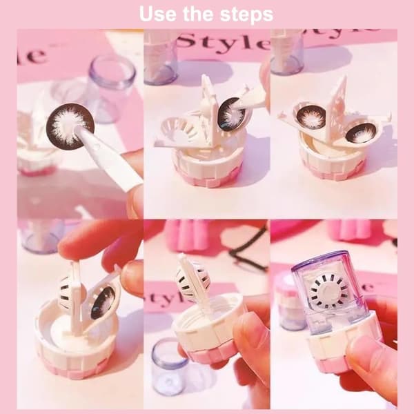 Contact Lens Case, Protective Case and Manual Rotating Cleaner, 3-Piece Set