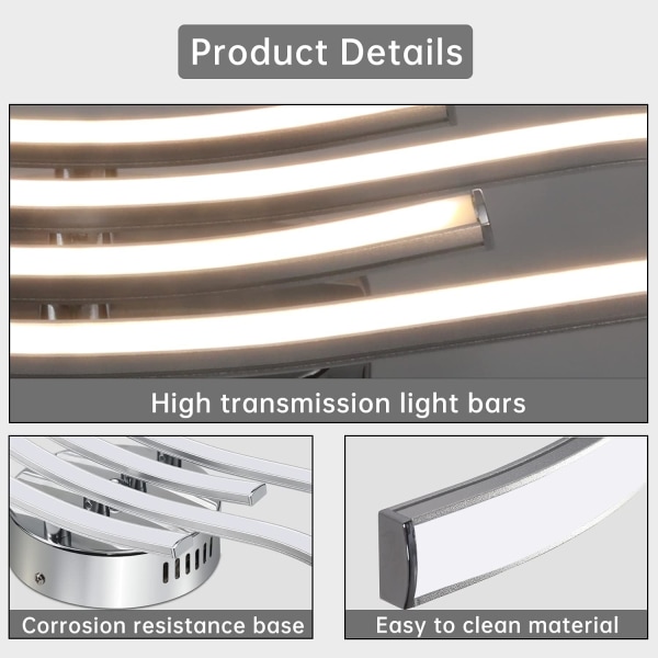 LED-loftslampe, moderne loftsdesign buede loftslamper, 24W LED-armatur med 4 indbyggede LED-plader Naturlig hvid 4000K til stue