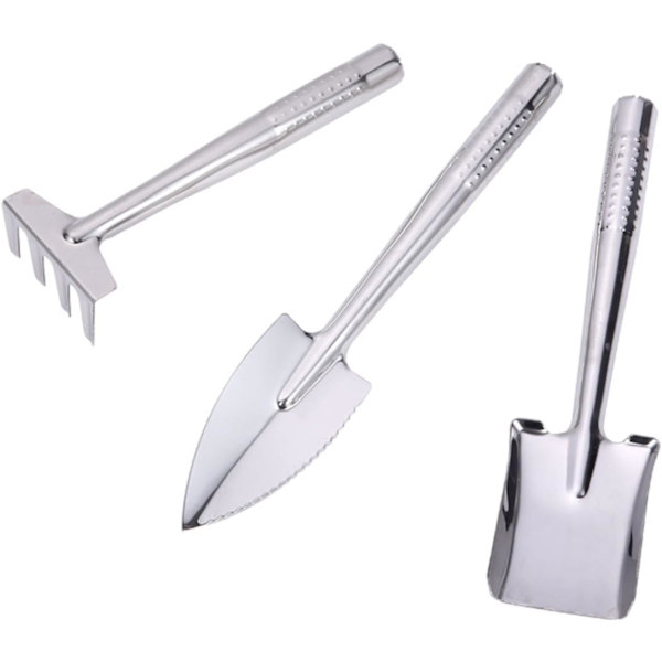 Mini Trädgårdsverktygssats, 3-delad Trädgårdssats med Spadar och Raka, Hållbart Rostfritt Stål, Perfekt för Växthus, Krukväxter, Suckulenter Black Stainless