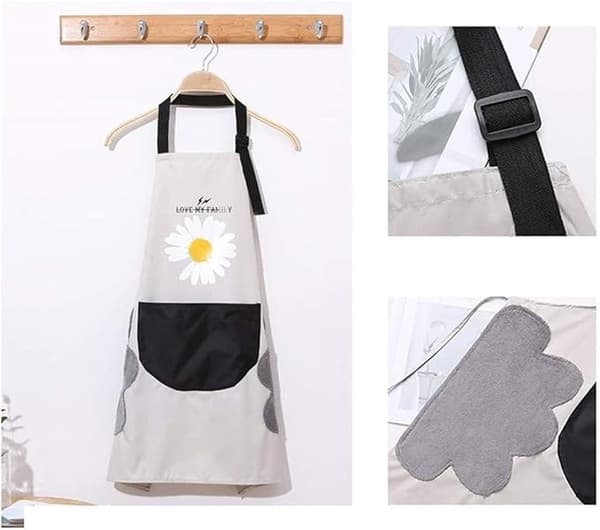 Kitchen Aprons with Small Daisy Pattern, Adjustable and Washable, Waterproof and Oil-proof, with Pockets, 2-pack