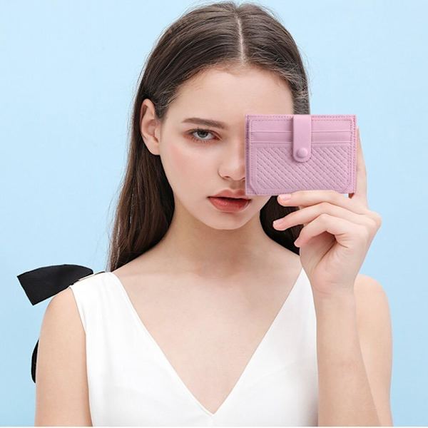Kreditkortshållare, Rosa Bifold Plånbok Äkta Läder, RFID NFC-blockering med Myntficka med Övertäckt Knapp för Kvinnor #1 Rose