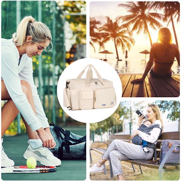 Sportväska för kvinnor och män, gymväska med skofack, weekendväska, övernattningsväska för kvinnor, hopfällbar, vattenavvisande, för sjukhus Beige (With Toiletry Bag)