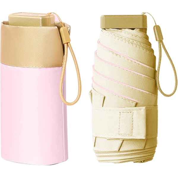Foldbar Rejse Paraply, 6 Ribber Mini Paraply Kompakt Bærbar Vindtæt Paraply med Opbevaringspose Mini Rejse Paraply Foldbar Solparaply Vindtæt Pink