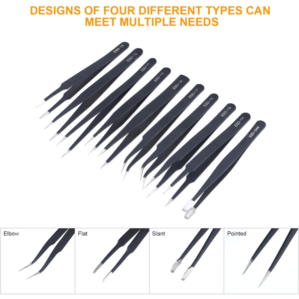 Presisjonstengersett, 11 stk Antistatiske ESD-tengersett, Ikke-magnetiske rustfrie stål buede tengersett for modellering, elektronikk, håndverk #1 11PCS #2 1PC