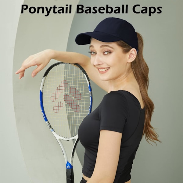 Dame Baseball Cap - Hestehale Solhatt Hurtigtørkende Løpehette Dame Golf Caps Criss Cross Justerbar Trucker Caps for Kvinner Jenter DeepBlue One Size