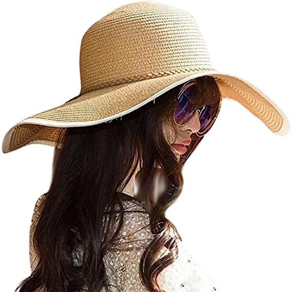 Kvinner Foldable Floppy Bred Brede Brede Solhatt Sommer Strandhatt UV UPF 50+ 05Style Khaki