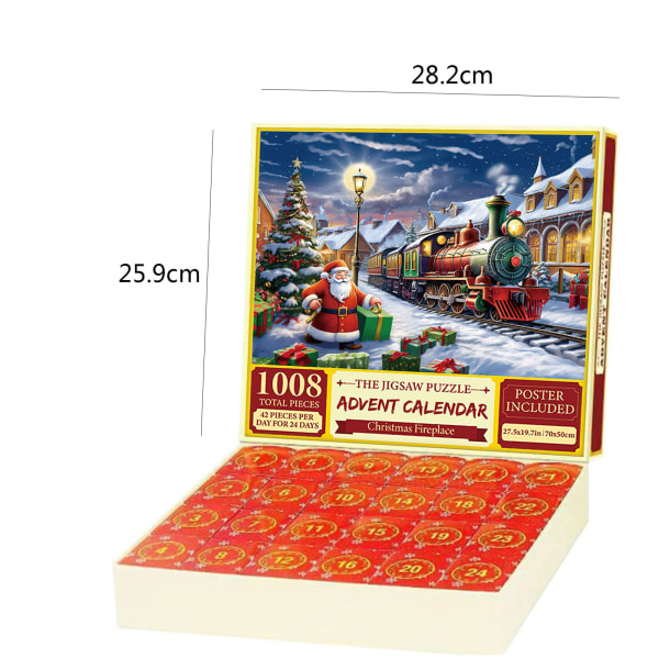 Julepuslespill adventskalender, 1008 stk puslespill for voksne barn,jule adventskalendergaver til dåpsgaver (B)