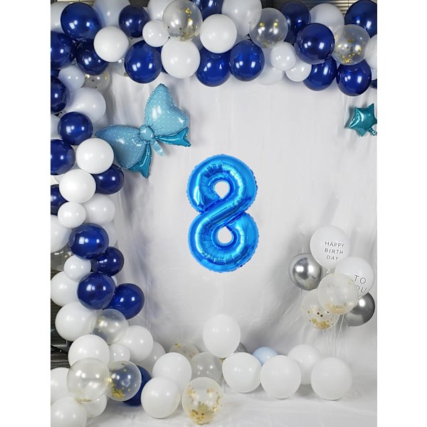 Nummerballonger, färgglada heliumsiffror födelsedagsballonger, självuppblåsande sifferballonger, folieballong för födelsedagsfest, nyårsdekoration Blue #8 Large