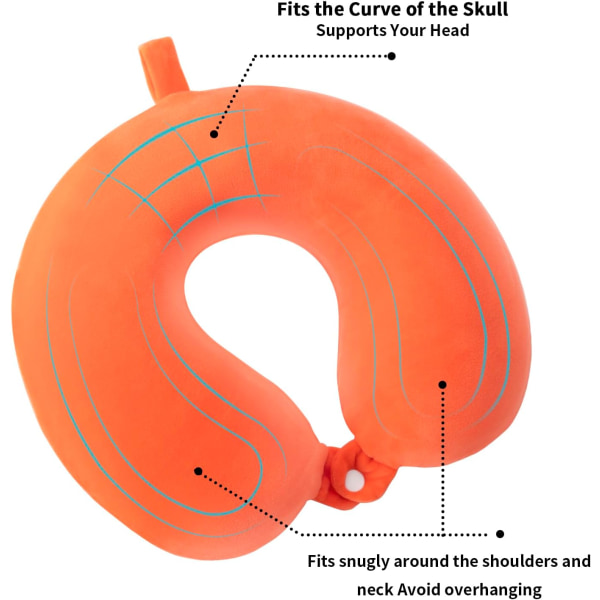 Resekudde Nackkudde Memory Foam Resekuddar Huvudstödskudde för flygplan Tåg Bil Kontorsresor Essentiella flygkuddar för en lång tid Orange One Size