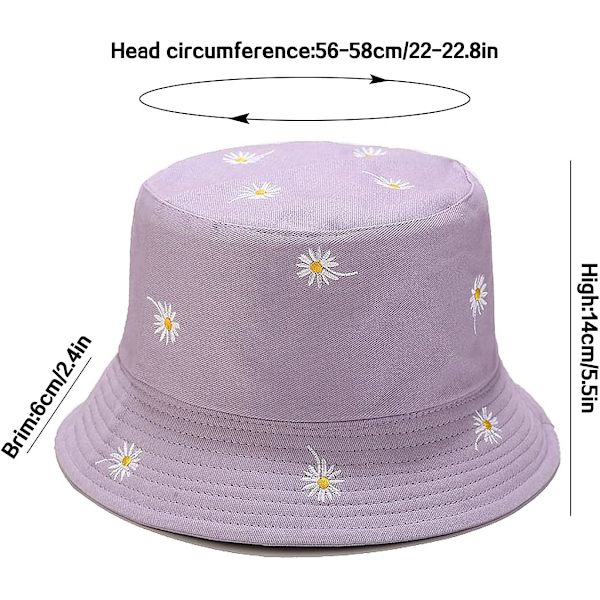 Söpö ämpärihattu rannan kalastajille naisille, kääntyvä kaksisuuntainen käyttö Daisy Purple
