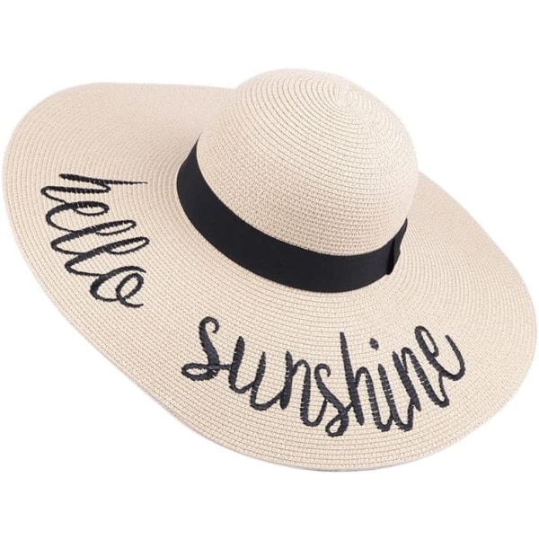 Kvinner sammenleggbar floppy bredbremmet stråsolhatt sommer strandhatt UV UPF 50+ 06Style Beige