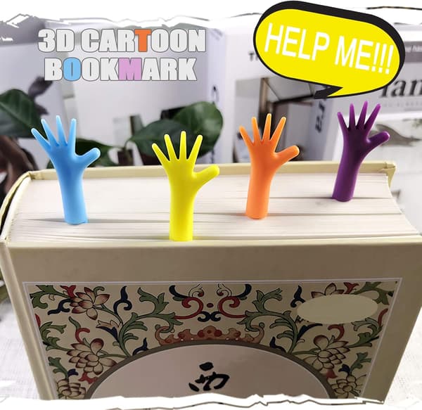 Bookmark, 4 Pcs 3D Cartoon Bookmarks Hand Bookmarks Funny Silicone Bookmark