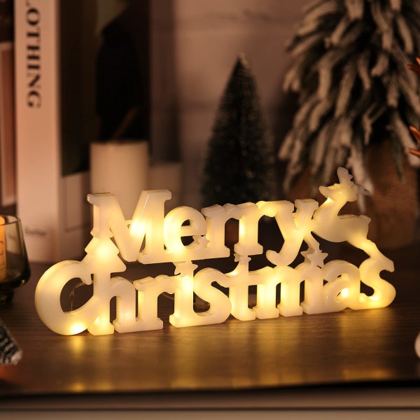 Glædelig jul skilt LED hængende vindue dekorativt lys Glødende bogstav Light Up Board til juletræ vægdør indendørs udendørs, batteri inkluderet