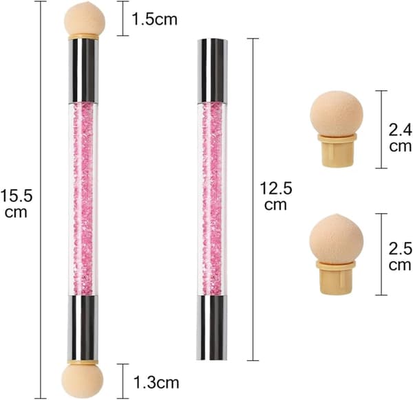 Nail Art Sponge Brush, Double-headed with 4 Replacement Heads, Sponge Gradient Manicure Tool Nail Accessories (Pink)