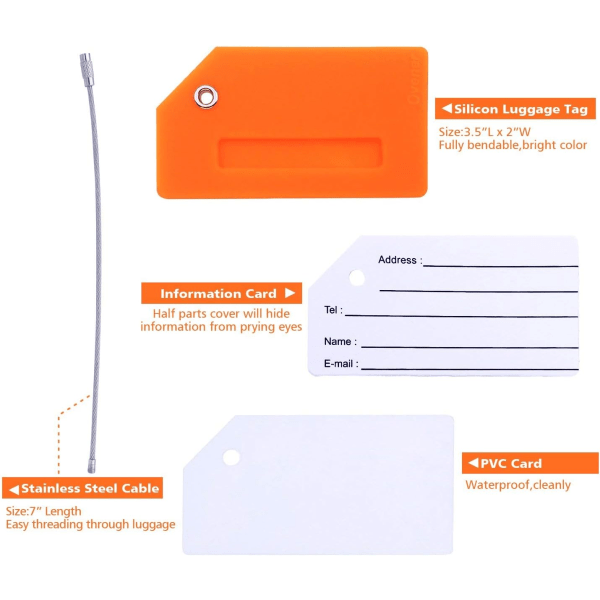 Silikon Bagagelapp med namn ID-kort, orange