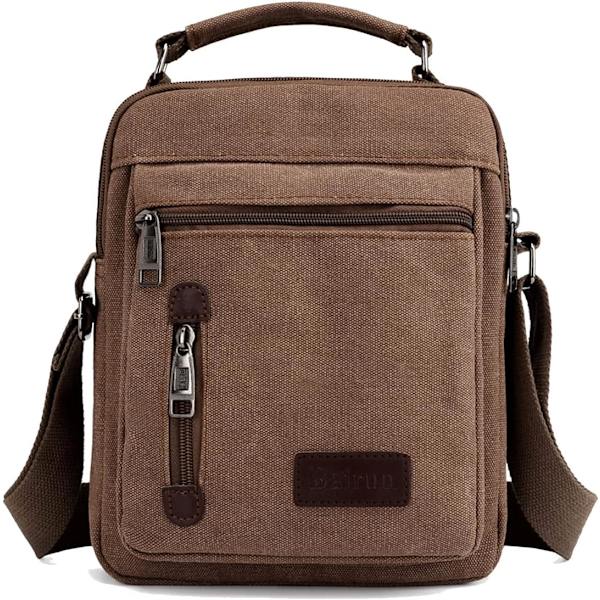Herr Canvas Axelväska Messenger Väskor Resa Crossbody Väska Stor Kapacitet Casual Handväska med Flera Fack för Arbetsshopping Vandring Dai Brown