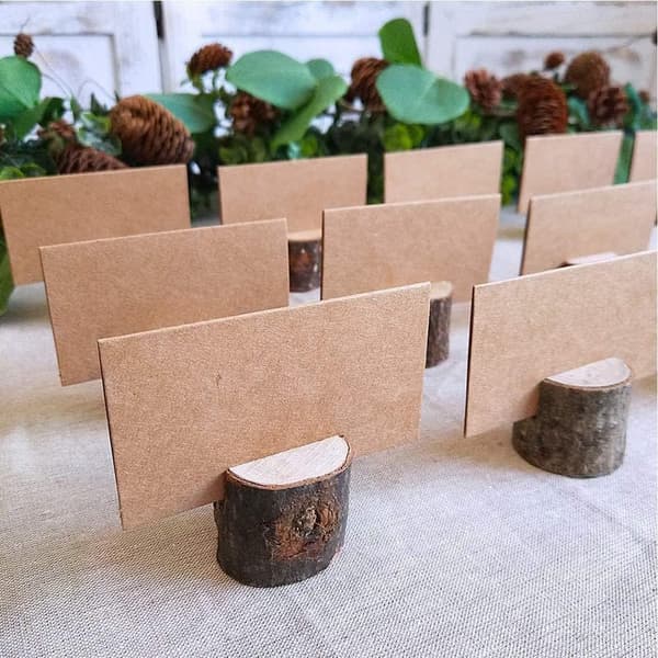 Name Tag Holders, Rustic Real Wood with Tree Bark Table Card Holders (20 Holders + 20 Kraft Papers)