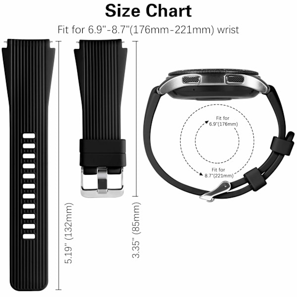 Rem Kompatibel med Samsung Galaxy Watch 3 45mm/Galaxy Watch 46mm/Huawei GT 2 46mm, Bløde Silikone Sports Armbånd Udskiftning til Mænd Kvinder black