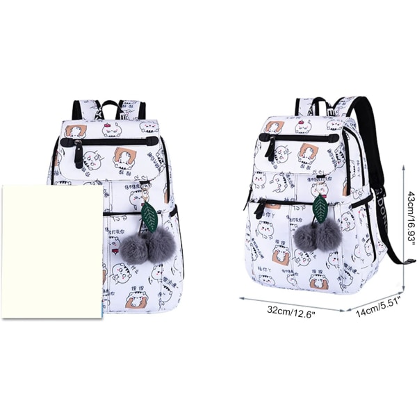 Teenagepigers rygsæk Middle School Students Bogtaske Outdoor Daypack Med USB-opladningsport 3# White 19 Liters