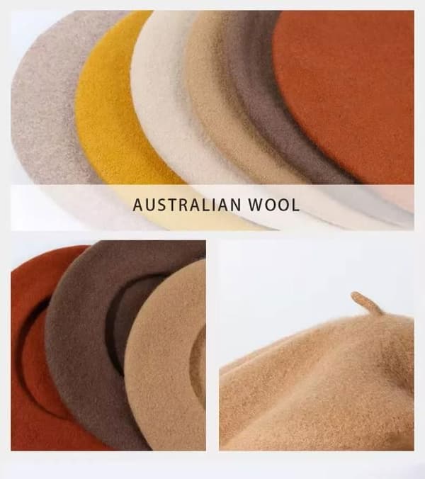 Basker-beret for kvinner - Gul - 100% ull - One Size - Parisisk stil