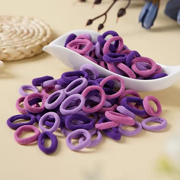 100 stk. Mini Bløde Hårelastikker Sømløse Hårelastikker Børne Hårringe Strikket Stof Hårelastikker (Lilla Gradient) Purple