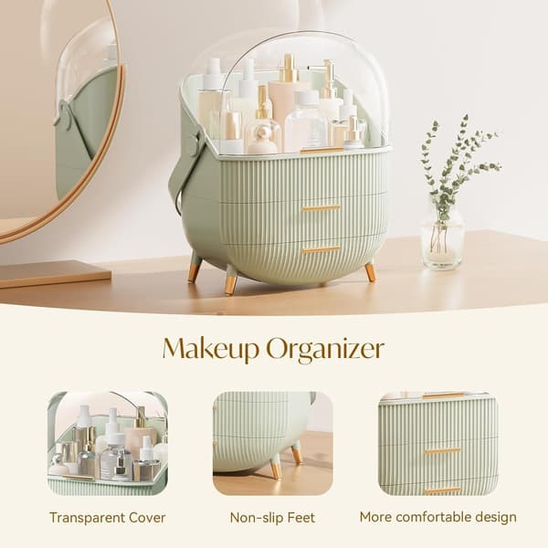 Large Makeup Storage Box with 2-Layer Storage Box and Transparent Lid, Dressing Table (Mint Green)
