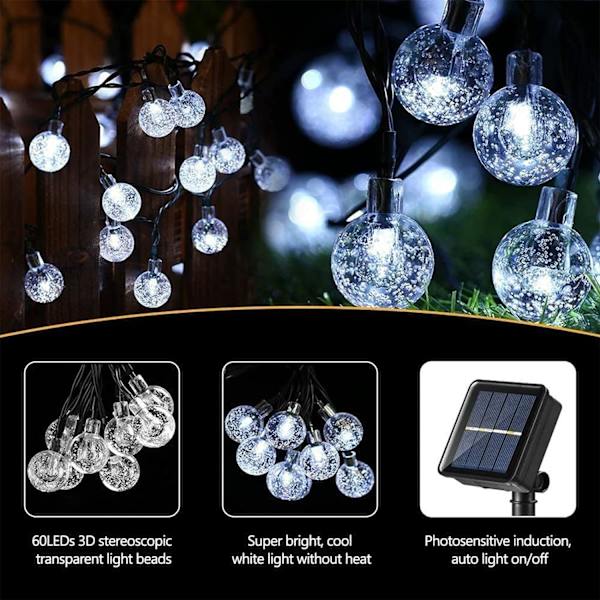Arden Lights Utomhus, 36ft 60 LED Solcellslingor Vattentäta, Solcellsdrivna Kristallkula Inomhus/Utomhus Fe-ljus Dekorativa Ljus för Garde White 60 LED