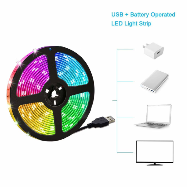 USB LED stripelys, RGB 5050 lys, 24 nøkkel infrarød fjernkontroll, safe og touchale, DIY innendørs dekorasjon, TV-bakgrunnsbelysning (6,56 fot / 2 m)