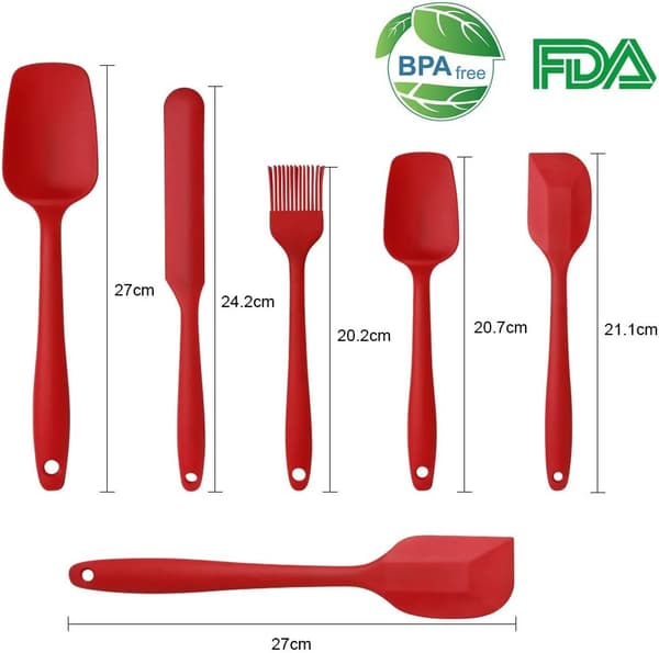 Silicone Spatulas and Spoons Set, 6 Pcs Silicone Kitchen Utensils Red