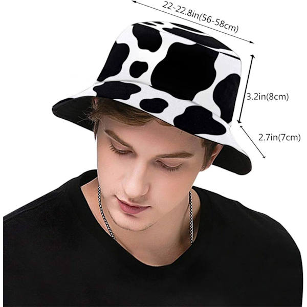 EN-ämpärihatut Muoti aurinkolippalakki Pakattava ulkoilukalastajan hattu naisille ja miehille Black and White Cow Print One Size