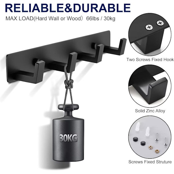 e Sorte Badeværelses Håndklæde Kroge - Vægmontering Skrue Fast Dør Krog - Heavy Duty Frakke Hanger - Rustfrit Stål Badekåbe Stativ i Soveværelse eller Køkken 410B Chrome 4 black coat hook