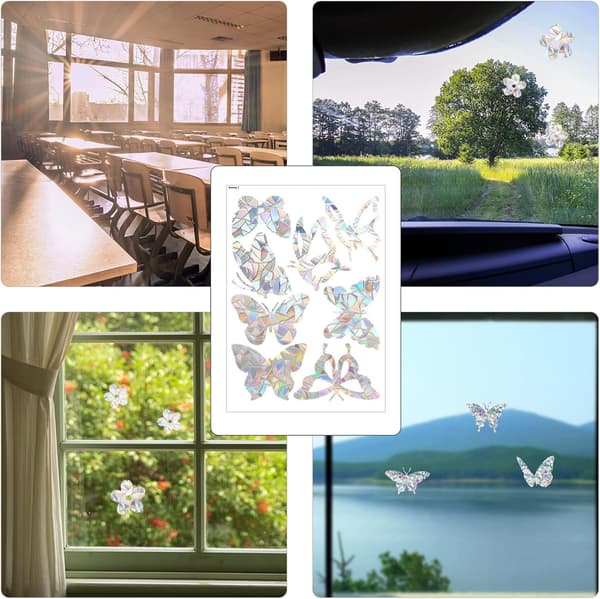 Solar Sticker 2set/21 pcs, window decals bird protection prism window decals butterfly and flower patterns, anti-collision window